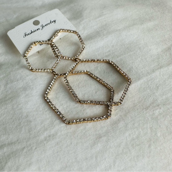 Pave Crystal Geometric Drop Earrings Gold Tone - Picture 5 of 13